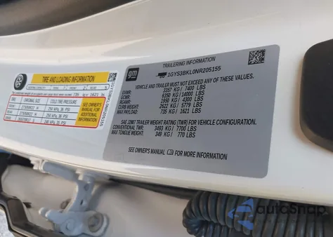 2022 Cadillac Escalade 2Wd Premium Luxury z USA, uszkodzony, nr VIN 1GYS3BKL0NR205155